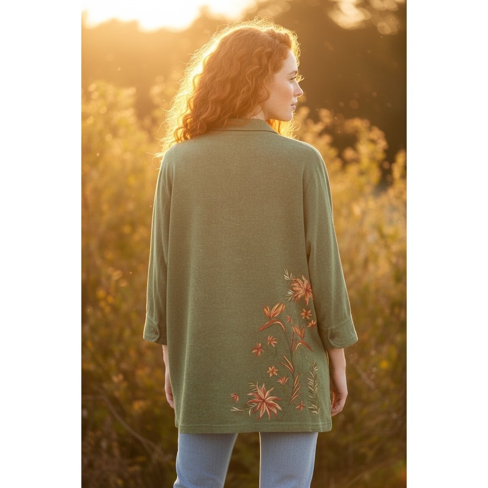 Vintage Koret Shacket Tunic 20W Goblincore Olive Earthy Embroidered Linen Blend